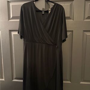 Covington Black Faux-Wrap Midi Dress